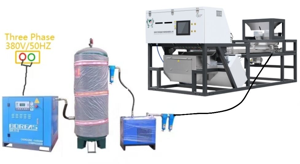 Έξυπνη μηχανή διαλογής χρωμάτων βαρέως τύπου Wenyao με κάμερα RGB CCD για διαλογή πιπεριού τσίλι και σκόρδου και απόδοση 1000-1500 kg/h με τηλεχειριστήριο Wifi