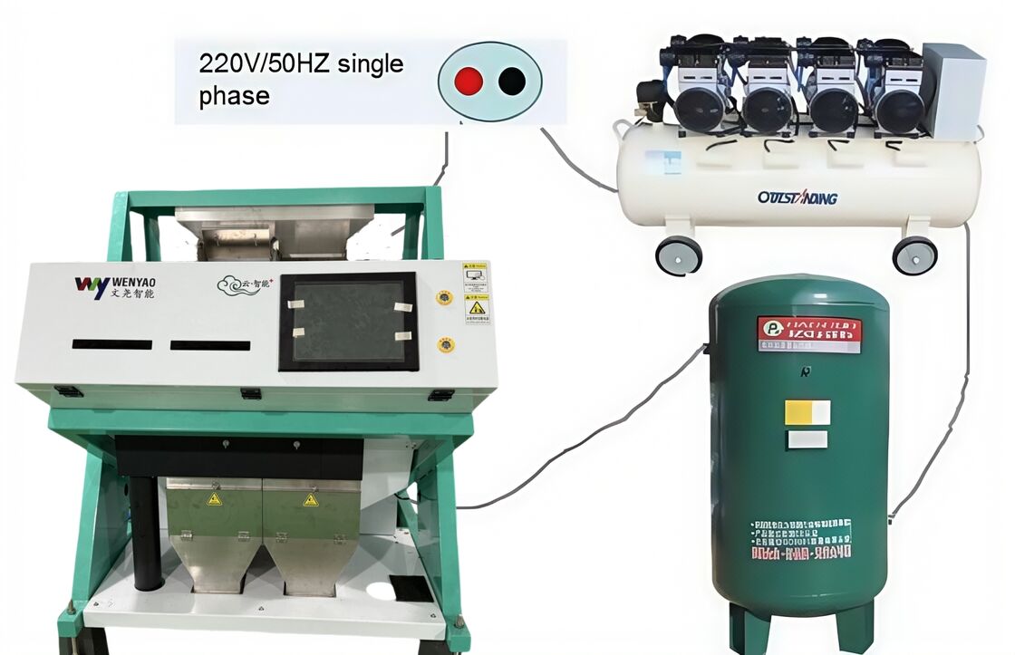 Μηχανή διαλογής χρώματος ρυζιού υψηλής ακρίβειας Wenyao Μηχανή οπτικής διαλογής για καθαρισμό σιτηρών με αεροσυμπιεστή